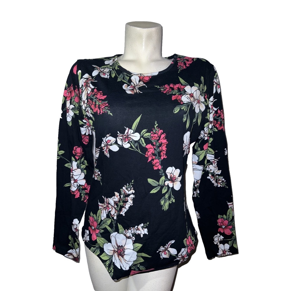 LuLaRoe Nova Bodysuit Womens 2XL Black Floral Long Sleeve Crew Neck NWT